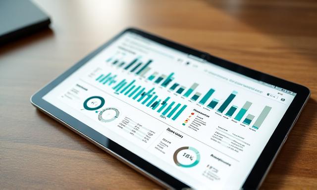 Clean modern financial dashboard displayed on a tablet