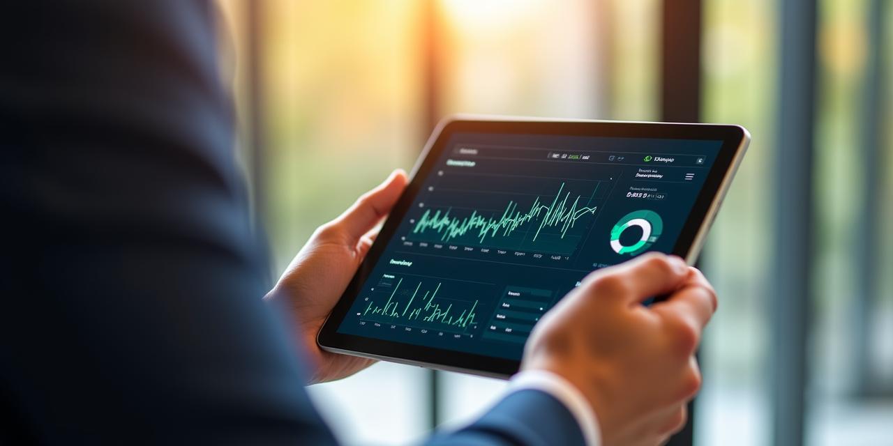A clean dashboard showing upward trend growth and data visualizations on a modern tablet